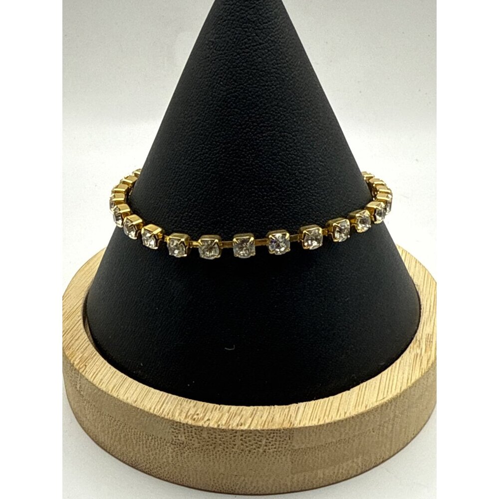 Gold-Tone Bracelet With Square Crystal Accents & Spring Ring Clasp